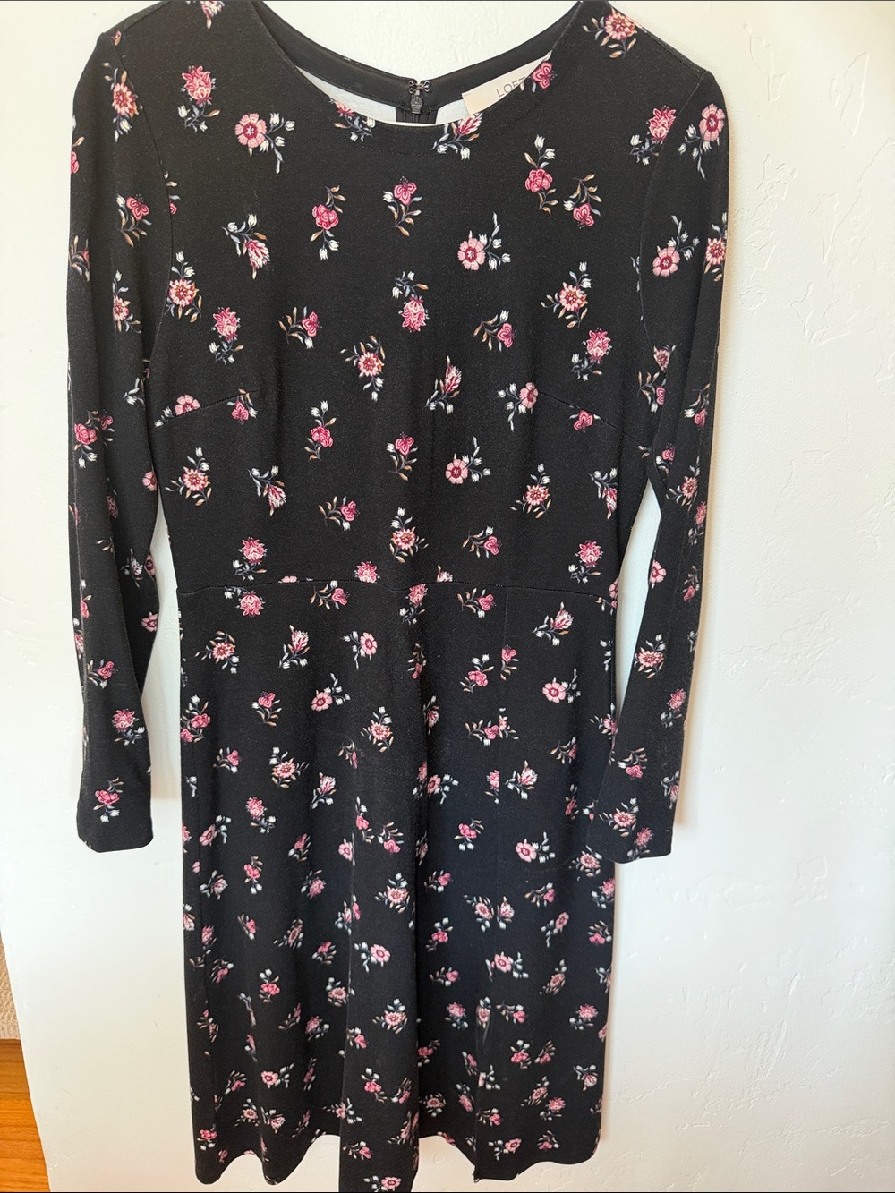 LOFT Black Dress with Pink Floral Print